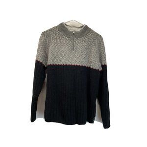 Woolrich lambs wool Fair isle Sweater Womens XL 1/4 Zip Pullover Black/ Gray